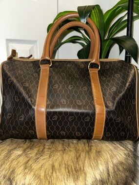 Dior Brown Monogram Travel Satchel with Tan Leather Accents
